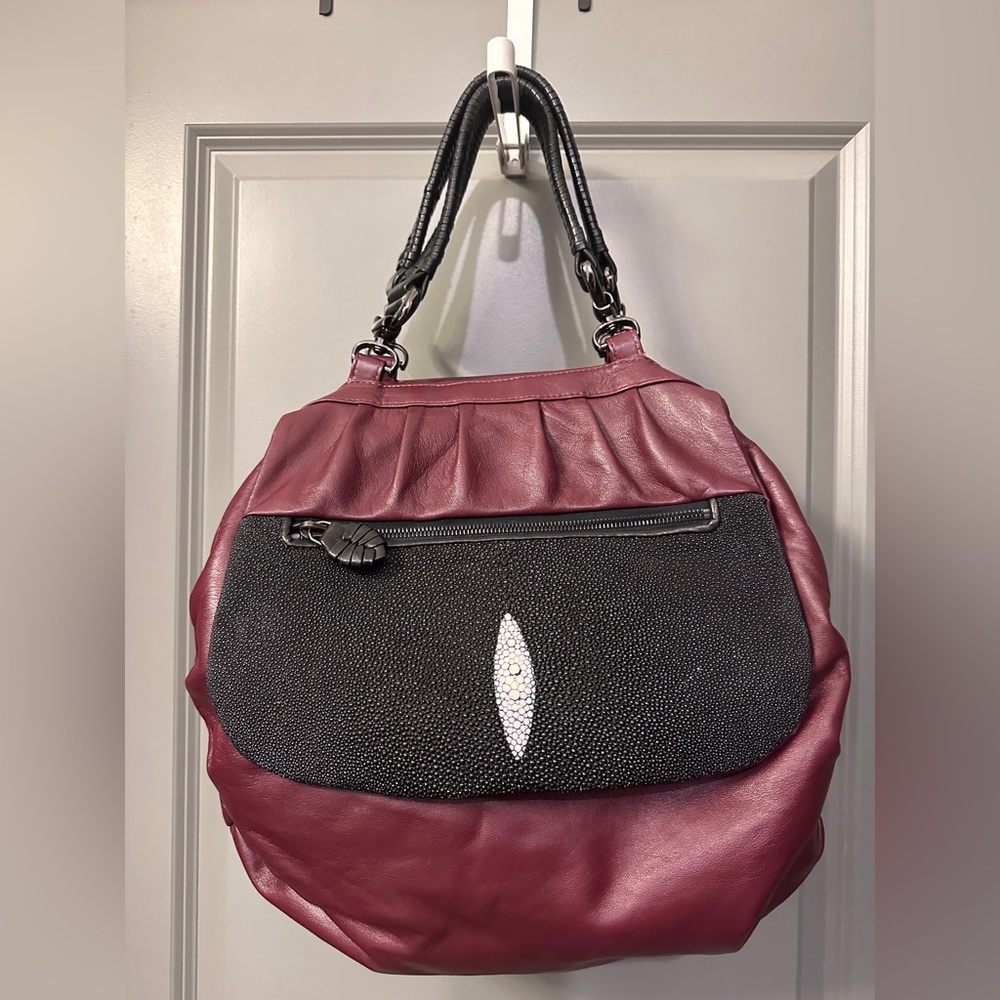 Khirma Eliazov Cha Cha Handbag | Burgundy Supple Leather Lots of Pockets!